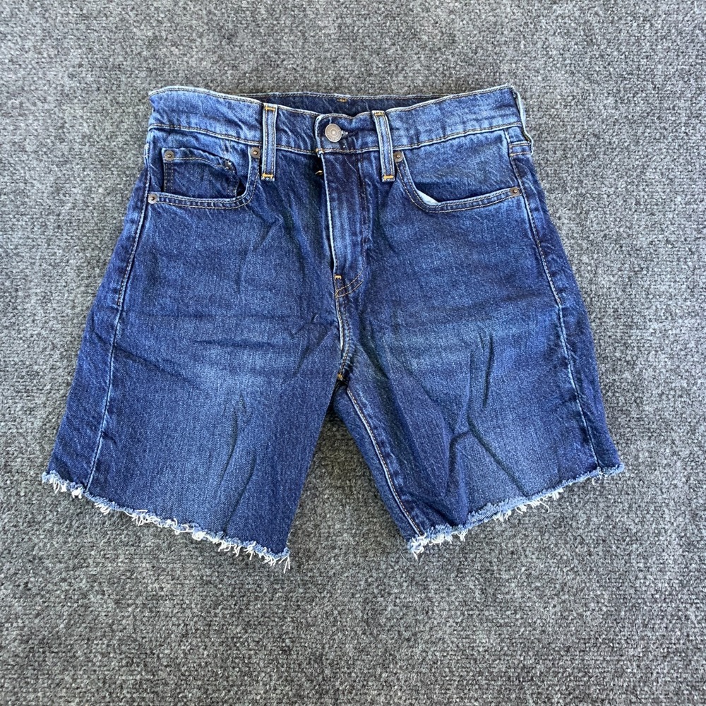 Levi's Premium 502 Cutoff Shorts Mens 29x7 Blue Denim Medium Wash Summer Raw Hem